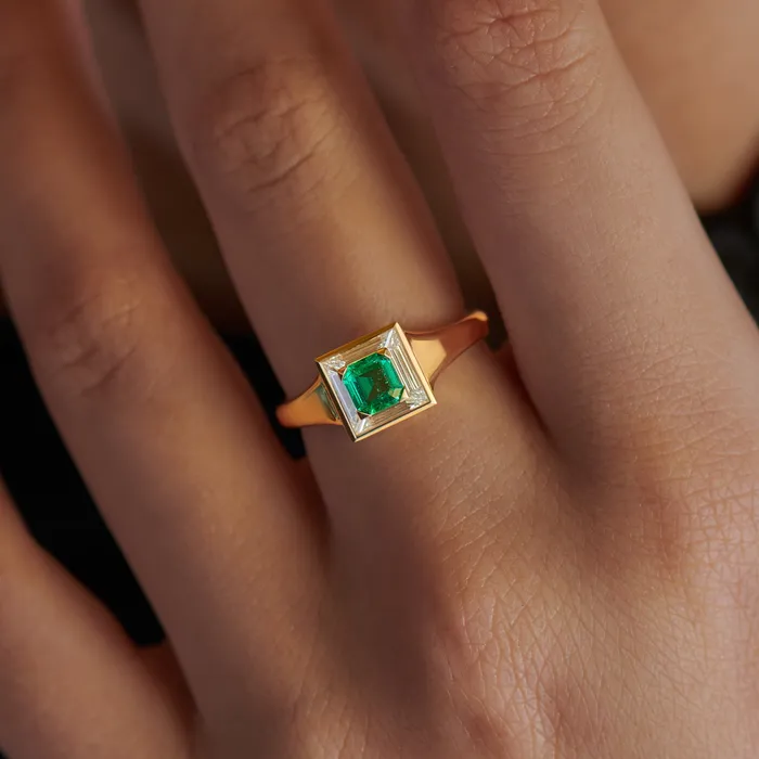 Emerald Trapeze Diamond Art Deco Ring ARTEMER Rings
