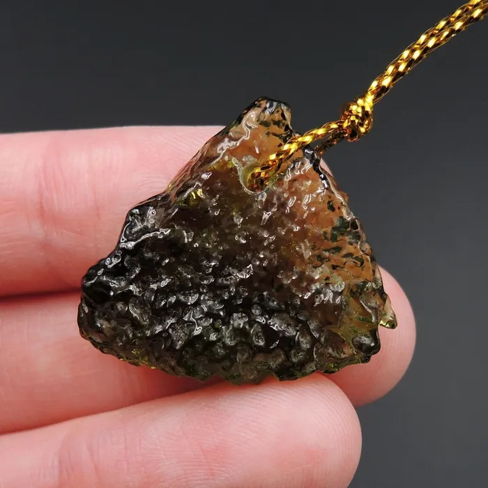 Genuine Moldavite Pendant Drilled Real Natural Green Moldavite Green Tektite Form Pendant P1348 Intrinsic Trading Necklaces