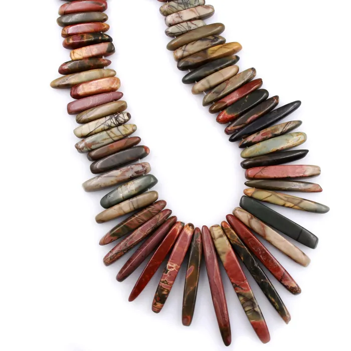 Graduated Natural Red Creek Jasper Spike Stick Beads Earthy Red Green Yellow Brown Multicolor Picasso Jasper 16 Necklace Strand Intrinsic Trading Necklaces Graduated Natural Red Creek Jasper Spike Stick Beads Earthy Red Green Yellow Brown Multicolor Picasso Jasper 16 Necklace Strand Intrinsic Trading Necklaces
