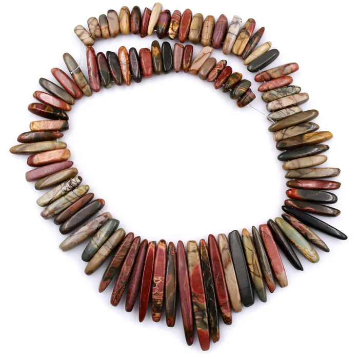 Graduated Natural Red Creek Jasper Spike Stick Beads Earthy Red Green Yellow Brown Multicolor Picasso Jasper 16 Necklace Strand Intrinsic Trading Necklaces