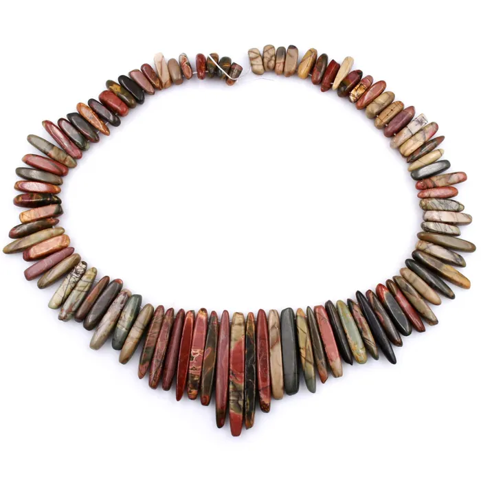 Graduated Natural Red Creek Jasper Spike Stick Beads Earthy Red Green Yellow Brown Multicolor Picasso Jasper 16 Necklace Strand Intrinsic Trading Necklaces