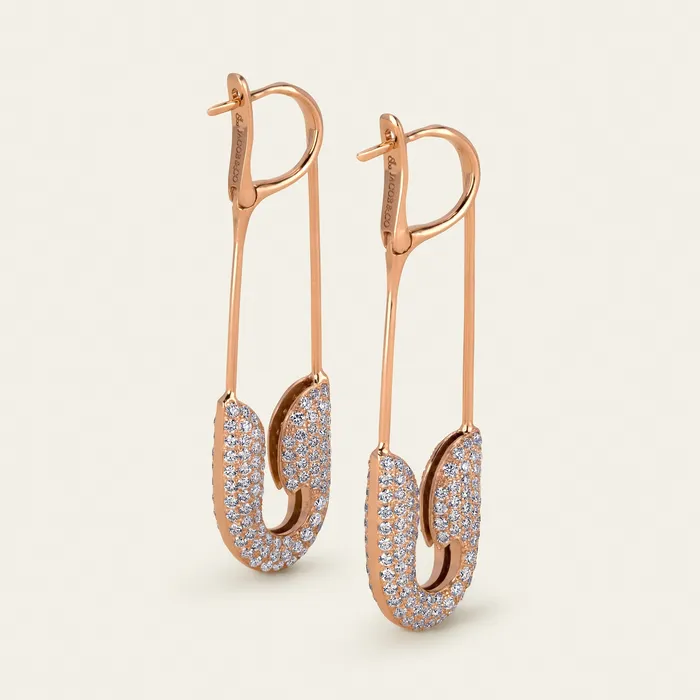 Hand crafted in 18k rose gold and set with 350 highquality round brilliant cut diamonds Securus Diamond Earrings Earrings