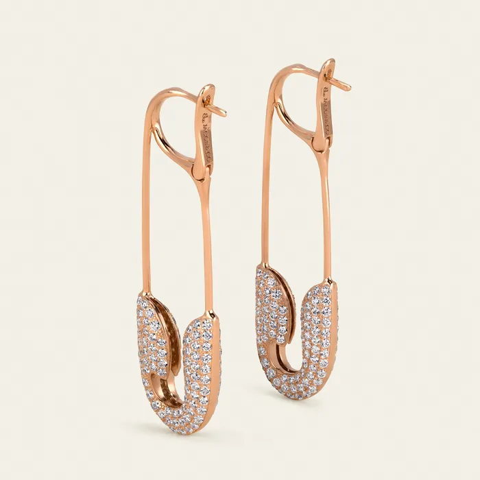 Hand crafted in 18k rose gold and set with 350 highquality round brilliant cut diamonds Securus Diamond Earrings Earrings