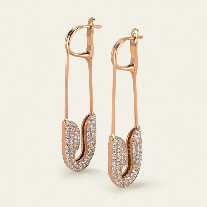 Hand crafted in 18k rose gold and set with 350 highquality round brilliant cut diamonds Securus Diamond Earrings Earrings
