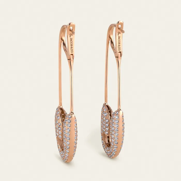 Hand crafted in 18k rose gold and set with 350 highquality round brilliant cut diamonds Securus Diamond Earrings Earrings