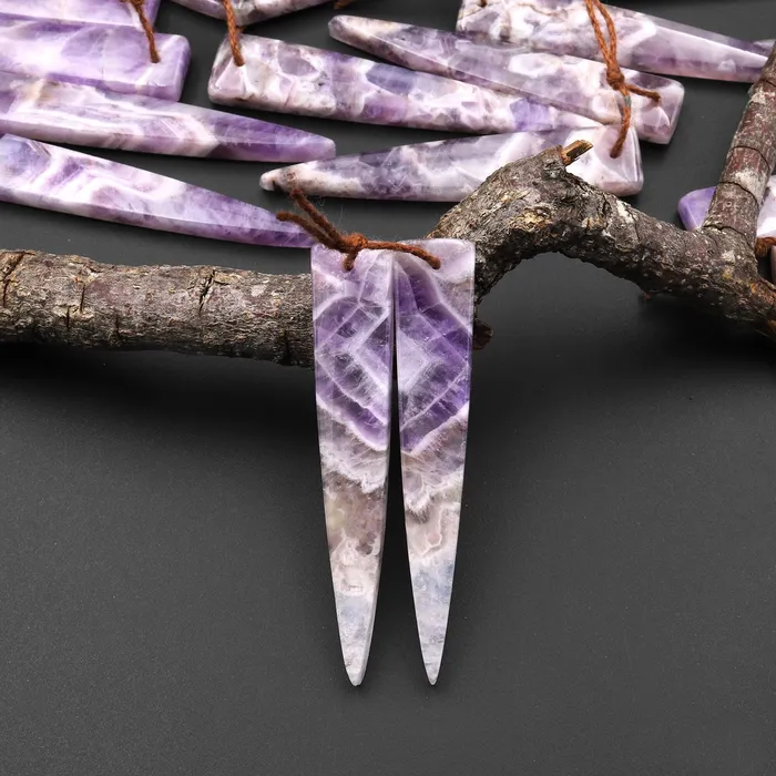 Intrinsic Trading Earrings Drilled Natural Chevron Amethyst Earring Pair Dagger Modern Long Point Triangle Matched Gemstone Beads A4 Intrinsic Trading Earrings Drilled Natural Chevron Amethyst Earring Pair Dagger Modern Long Point Triangle Matched Gemstone Beads A4