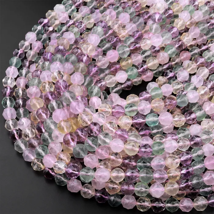 Intrinsic Trading Earrings Natural Amethyst Rose Quartz Citrine Fluorite Double Hearted Star Cut Faceted 8mm Rounded Beads 155 Strand