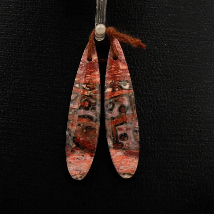 Intrinsic Trading Earrings Natural Leopard Skin Jasper Earring Pair Drilled Long Teardrop Gemstone Earring Cabochon Cab Matched Bead Pair