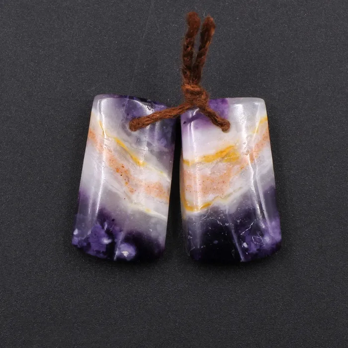 Intrinsic Trading Earrings Natural Mexican Purple Opal Short Rectangle Earring Pair Drilled Cabochon Cab Drilled Matched Gemstone Bead Pair