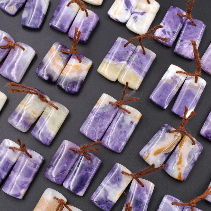 Intrinsic Trading Earrings Natural Mexican Purple Opal Short Rectangle Earring Pair Drilled Cabochon Cab Drilled Matched Gemstone Bead Pair