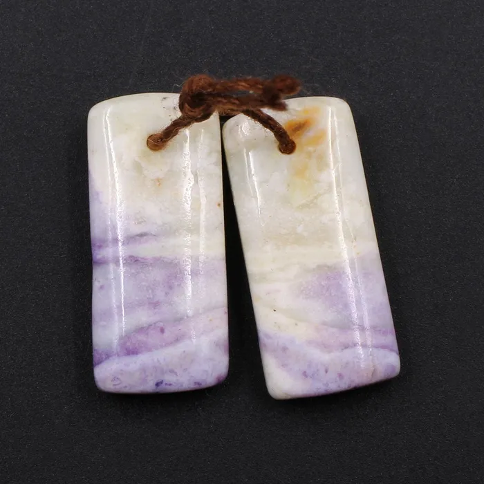 Intrinsic Trading Earrings Natural Mexican Purple Opal Short Rectangle Earring Pair Drilled Cabochon Cab Drilled Matched Gemstone Bead Pair