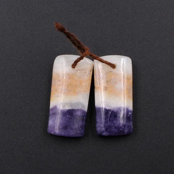 Intrinsic Trading Earrings Natural Mexican Purple Opal Short Rectangle Earring Pair Drilled Cabochon Cab Drilled Matched Gemstone Bead Pair