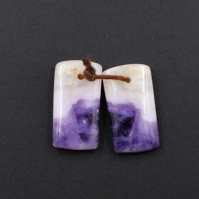 Intrinsic Trading Earrings Natural Mexican Purple Opal Short Rectangle Earring Pair Drilled Cabochon Cab Drilled Matched Gemstone Bead Pair