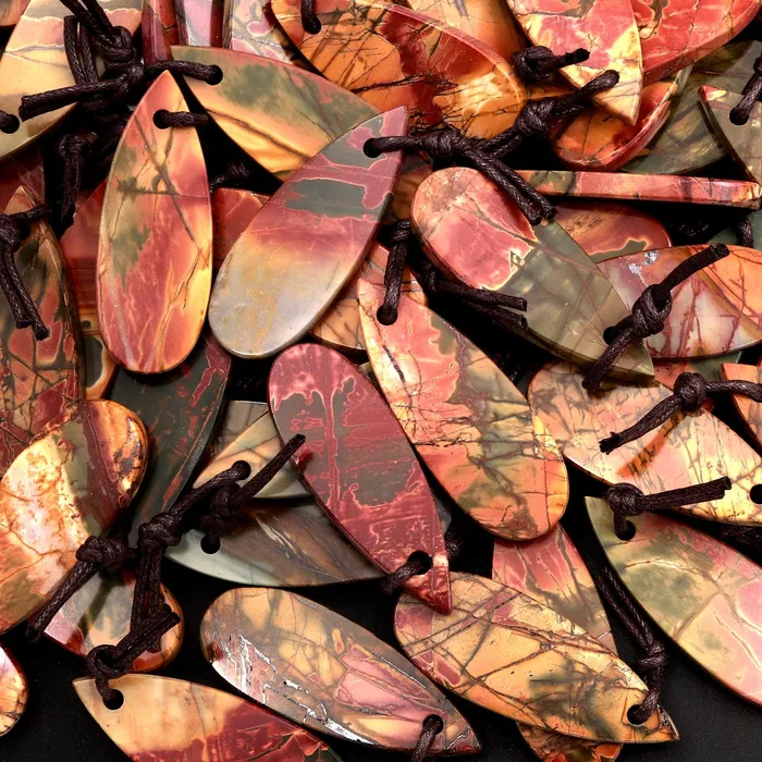 Intrinsic Trading Natural Red Creek Jasper Pendant Top Drilled Long Teardrop Shape Flat Pendant Natural Multi Color Picasso Jasper Cherry Creek Jasper Necklaces