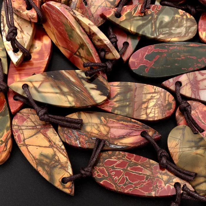 Intrinsic Trading Natural Red Creek Jasper Pendant Top Drilled Long Teardrop Shape Flat Pendant Natural Multi Color Picasso Jasper Cherry Creek Jasper Necklaces