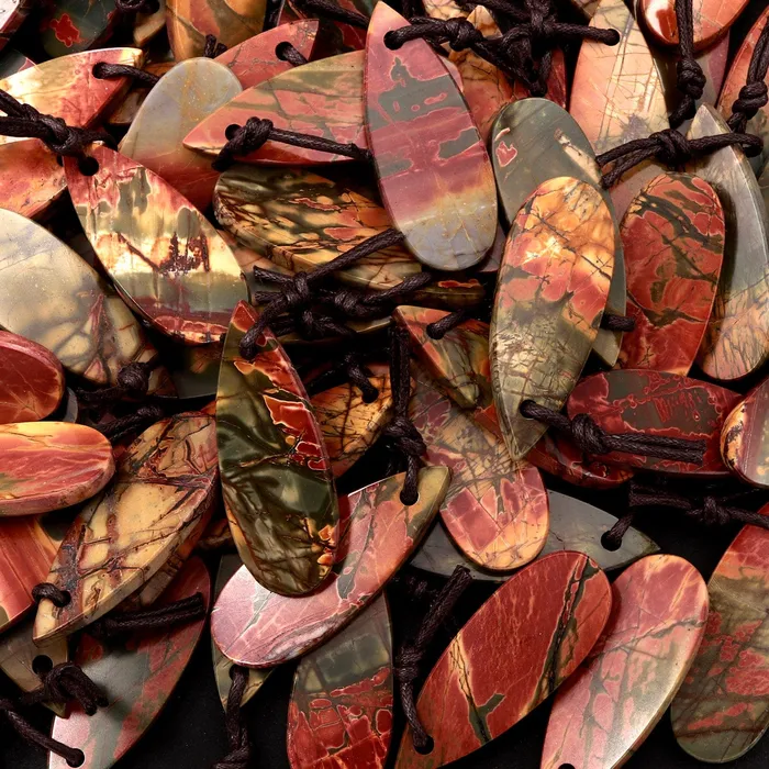 Intrinsic Trading Natural Red Creek Jasper Pendant Top Drilled Long Teardrop Shape Flat Pendant Natural Multi Color Picasso Jasper Cherry Creek Jasper Necklaces