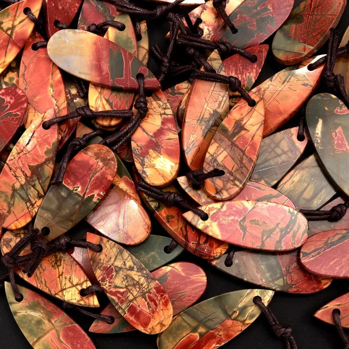 Intrinsic Trading Natural Red Creek Jasper Pendant Top Drilled Long Teardrop Shape Flat Pendant Natural Multi Color Picasso Jasper Cherry Creek Jasper Necklaces