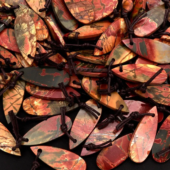 Intrinsic Trading Natural Red Creek Jasper Pendant Top Drilled Long Teardrop Shape Flat Pendant Natural Multi Color Picasso Jasper Cherry Creek Jasper Necklaces