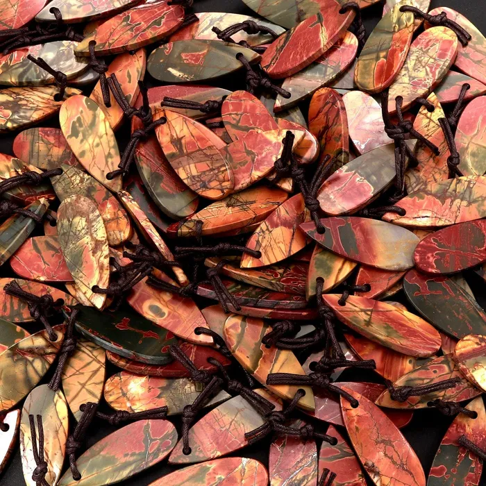 Intrinsic Trading Natural Red Creek Jasper Pendant Top Drilled Long Teardrop Shape Flat Pendant Natural Multi Color Picasso Jasper Cherry Creek Jasper Necklaces