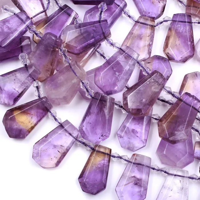 Intrinsic Trading Necklaces Natural Ametrine Faceted Trapezoid Rectangle Cushion Beads Unique Tapered Teardrop Cut Good for Focal Pendant 16 Strand