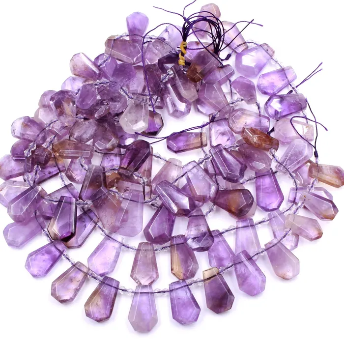 Intrinsic Trading Necklaces Natural Ametrine Faceted Trapezoid Rectangle Cushion Beads Unique Tapered Teardrop Cut Good for Focal Pendant 16 Strand