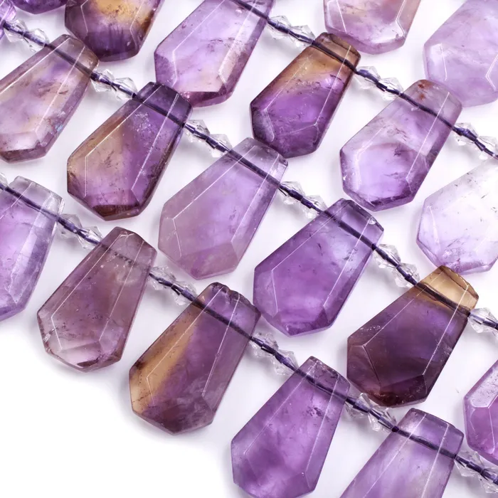 Intrinsic Trading Necklaces Natural Ametrine Faceted Trapezoid Rectangle Cushion Beads Unique Tapered Teardrop Cut Good for Focal Pendant 16 Strand