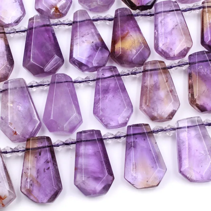 Intrinsic Trading Necklaces Natural Ametrine Faceted Trapezoid Rectangle Cushion Beads Unique Tapered Teardrop Cut Good for Focal Pendant 16 Strand