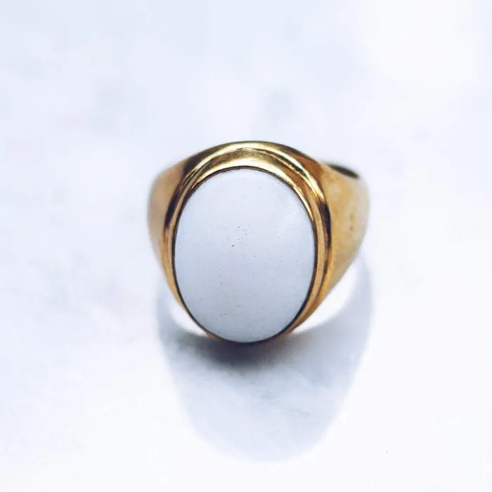 JESS ZABALA Rings WHITE MARBLE RING BRASS