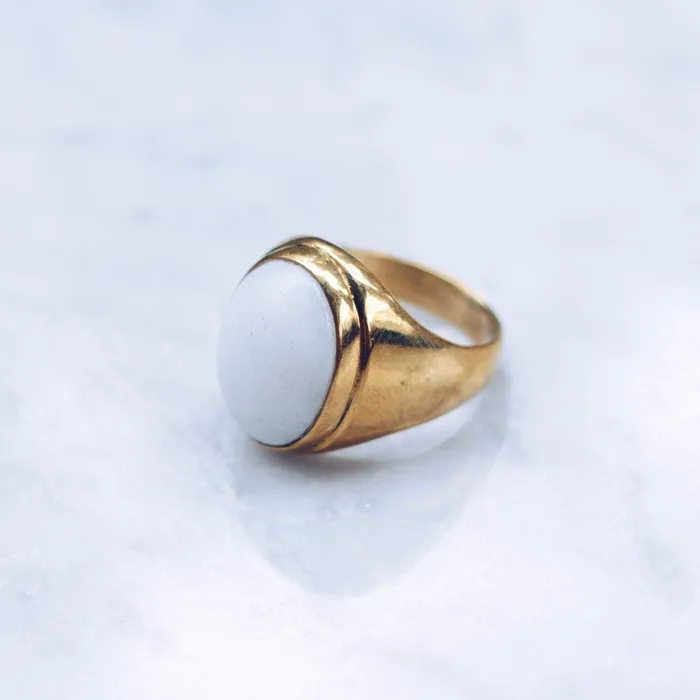 JESS ZABALA Rings WHITE MARBLE RING BRASS