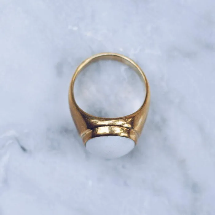 JESS ZABALA Rings WHITE MARBLE RING BRASS