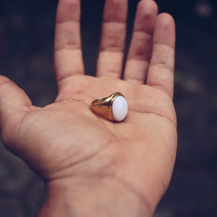 JESS ZABALA Rings WHITE MARBLE RING BRASS