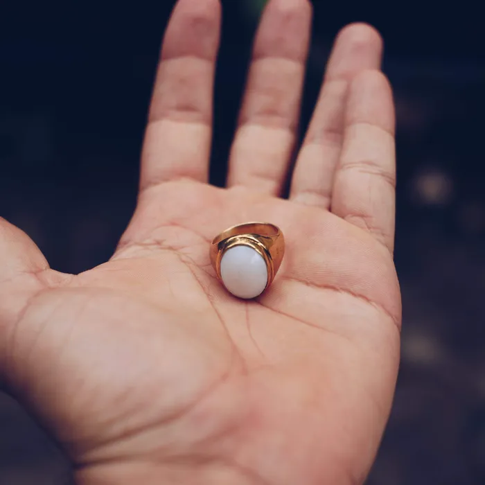 JESS ZABALA Rings WHITE MARBLE RING BRASS