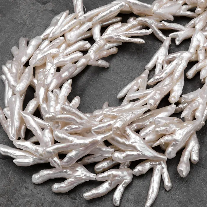 Large Thick Freeform Natural White Biwa Pearl Long Stick Branch Pearl Top Drilled Pendant Genuine Freshwater Pearl 16 Strand Intrinsic Trading Necklaces