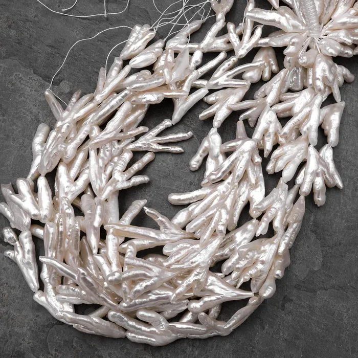 Large Thick Freeform Natural White Biwa Pearl Long Stick Branch Pearl Top Drilled Pendant Genuine Freshwater Pearl 16 Strand Intrinsic Trading Necklaces