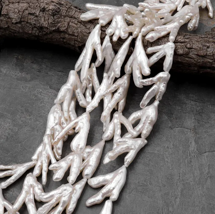 Large Thick Freeform Natural White Biwa Pearl Long Stick Branch Pearl Top Drilled Pendant Genuine Freshwater Pearl 16 Strand Intrinsic Trading Necklaces