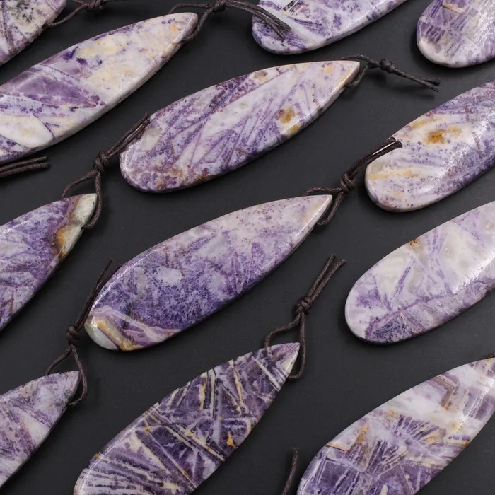 Necklaces Intrinsic Trading Natural Petrified Purple Fluorite Pendant Drilled Teardrop Natural Stone Pendant Side Drilled Long Multi Color Purple White Stone