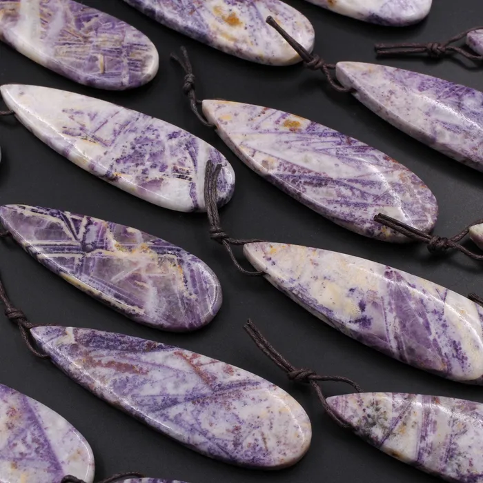 Necklaces Intrinsic Trading Natural Petrified Purple Fluorite Pendant Drilled Teardrop Natural Stone Pendant Side Drilled Long Multi Color Purple White Stone