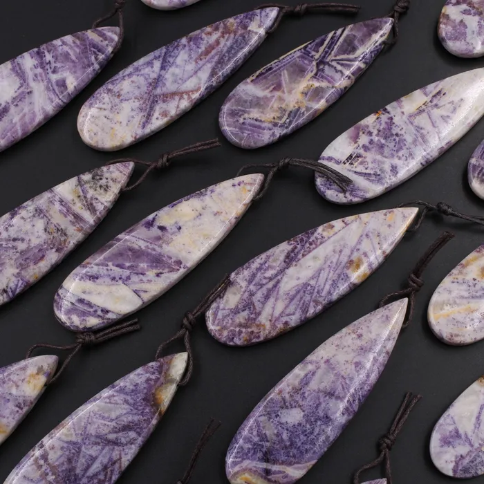 Necklaces Intrinsic Trading Natural Petrified Purple Fluorite Pendant Drilled Teardrop Natural Stone Pendant Side Drilled Long Multi Color Purple White Stone