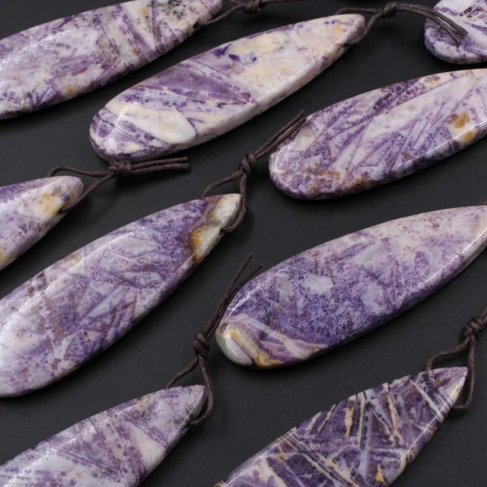 Necklaces Intrinsic Trading Natural Petrified Purple Fluorite Pendant Drilled Teardrop Natural Stone Pendant Side Drilled Long Multi Color Purple White Stone
