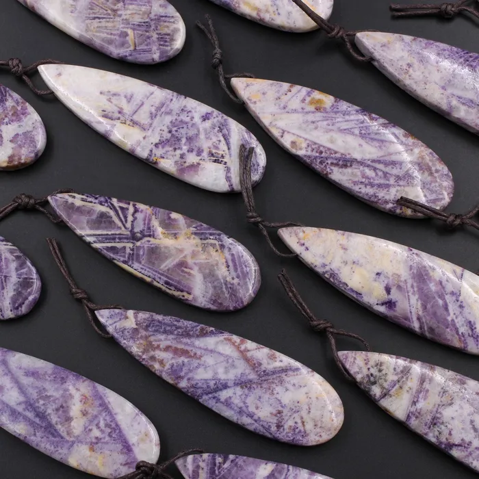 Necklaces Intrinsic Trading Natural Petrified Purple Fluorite Pendant Drilled Teardrop Natural Stone Pendant Side Drilled Long Multi Color Purple White Stone