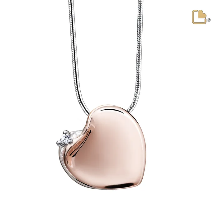 Necklaces Leaning Heart with Crystal Rose Gold Sterling Silver Cremation Pendant LoveUrns Treasure Necklaces Leaning Heart with Crystal Rose Gold Sterling Silver Cremation Pendant LoveUrns Treasure
