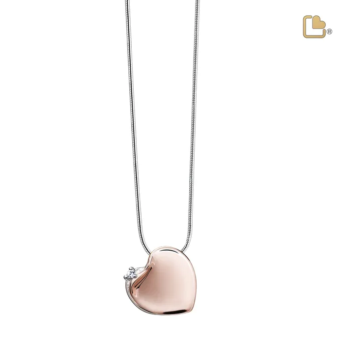 Necklaces Leaning Heart with Crystal Rose Gold Sterling Silver Cremation Pendant LoveUrns Treasure