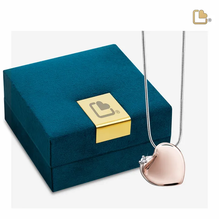 Necklaces Leaning Heart with Crystal Rose Gold Sterling Silver Cremation Pendant LoveUrns Treasure