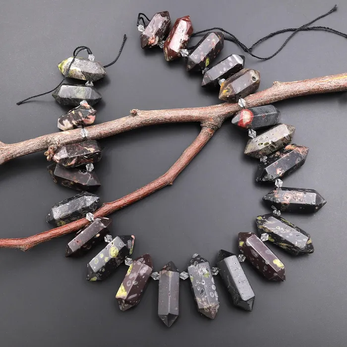 Necklaces Natural Cherry Blossom Jasper Aka Flower Jasper Faceted Double Terminated Points Side Drilled Focal Pendant Beads 155 Strand Intrinsic Trading
