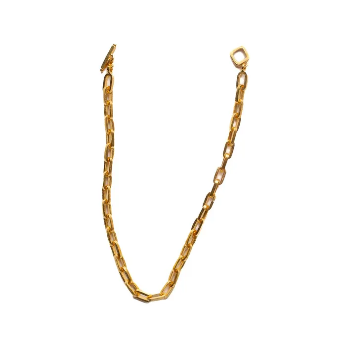 Necklaces SMALL RECTANGULAR CHAIN NECKLACE 24K GOLD PLATED JewelryLab
