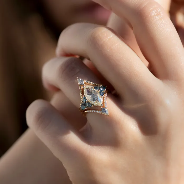 Nesting Kite Diamond Wedding Ring with a Pave Diamond Band ARTEMER Rings