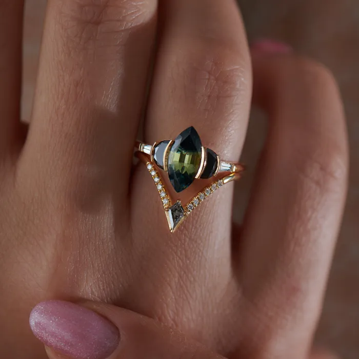 Nesting Kite Diamond Wedding Ring with a Pave Diamond Band ARTEMER Rings