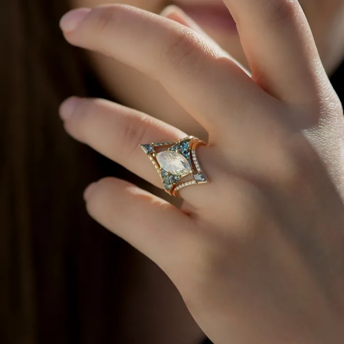 Nesting Kite Diamond Wedding Ring with a Pave Diamond Band ARTEMER Rings