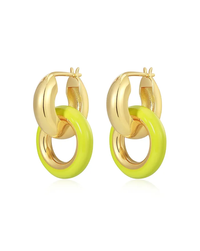 PreStyled Sets Luv Aj Pave Interlock Hoops Neon Yellow Gold