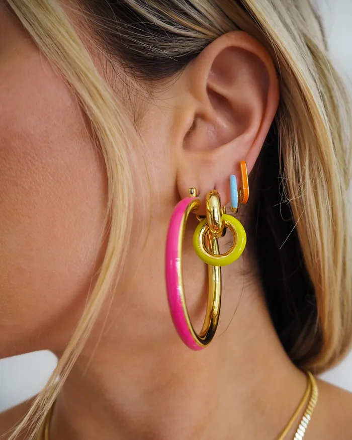 PreStyled Sets Luv Aj Pave Interlock Hoops Neon Yellow Gold PreStyled Sets Luv Aj Pave Interlock Hoops Neon Yellow Gold